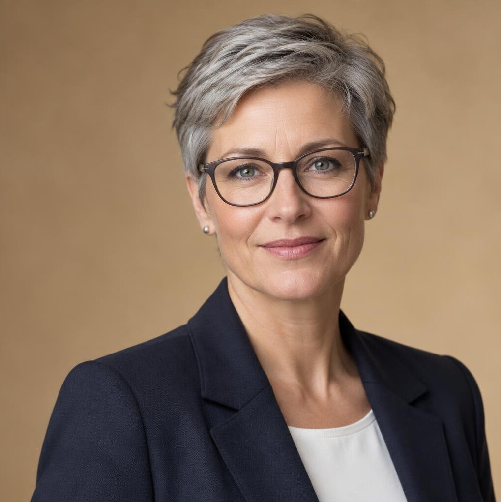 Studio portrait of a woman archivist with glasses