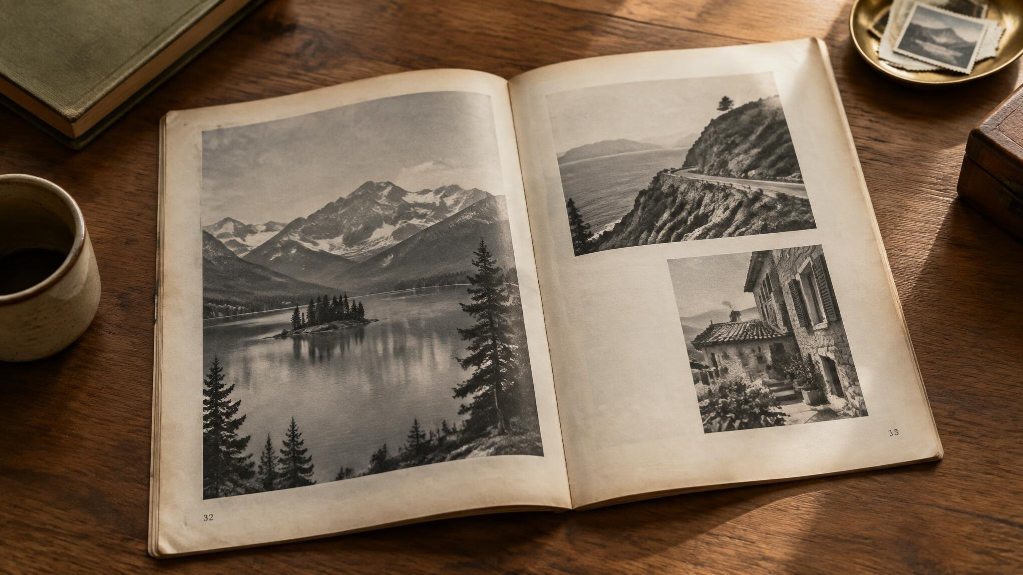 Open archival magazine pages on a desk