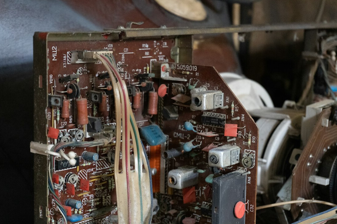 Vintage electronic circuit board close-up