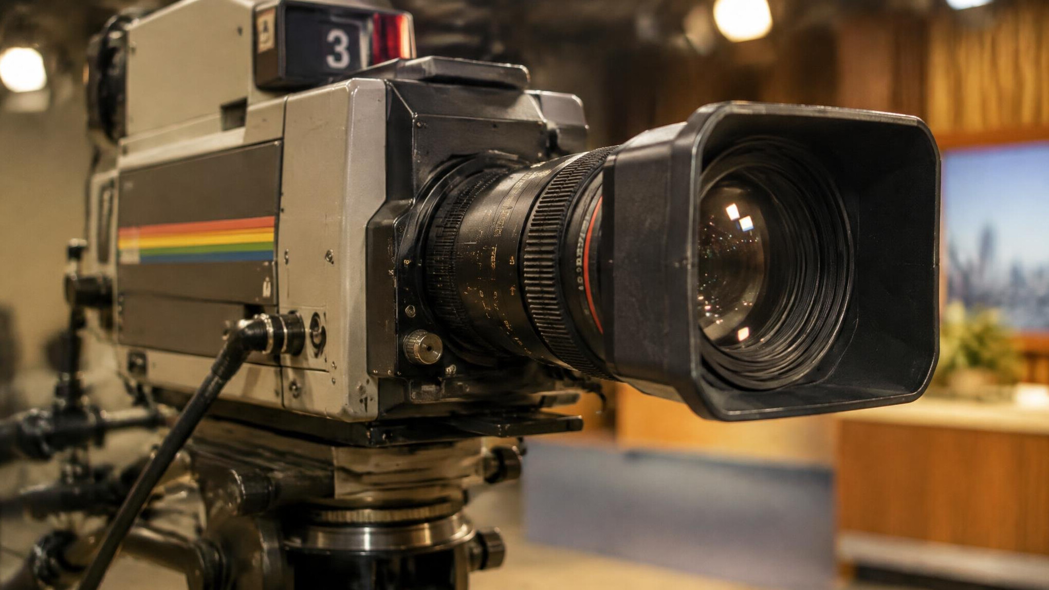 Retro television camera with lens close-up